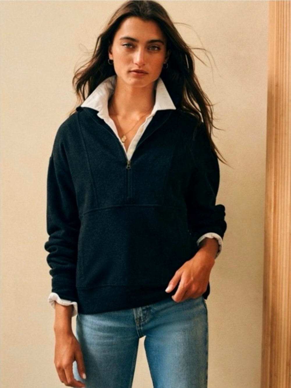 Faherty Legend Lounge Half Zip Sweatshirt Heathered Black Twil Large